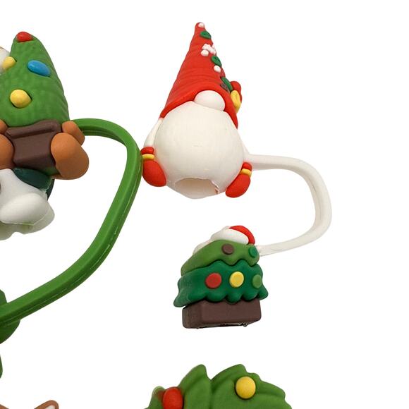 Gnome Christmas Wreath 3D Straw Topper Covers 4 Piece Bundle Holiday Snowman - Picture 2 of 4